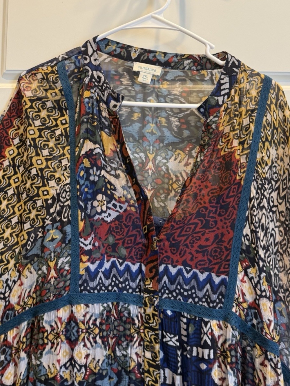 Sundance Trephina Sheer Patchwork Dress Crochet Trim Boho Petite XL - Picture 2 of 11